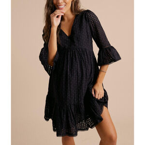 Hatch Bell Sleeve 'Eyelet' Black Mini Dress Size XS - NWT